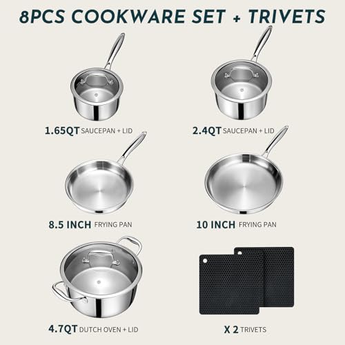 10-Piece Stainless Steel Cookware Set - Induction, Oven Safe to 500°F, Chef Quality Pots & Pans
