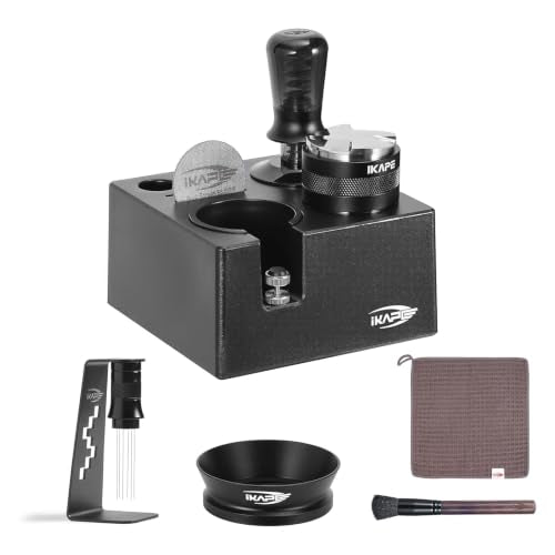 Black 58mm Espresso Tool Set 8-in-1 Coffee Tamper Distributor Funnel Puck Screen