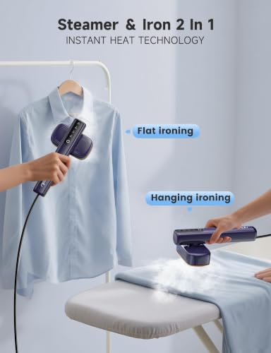 Light Blue Jazz Garment Steamer Quick Wrinkle Removal - 2-in-1 Travel Iron