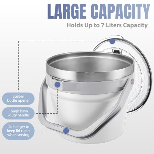 7L Vacuum Insulated Ice Bucket with Lid, Scoop & Tongs - Milk White