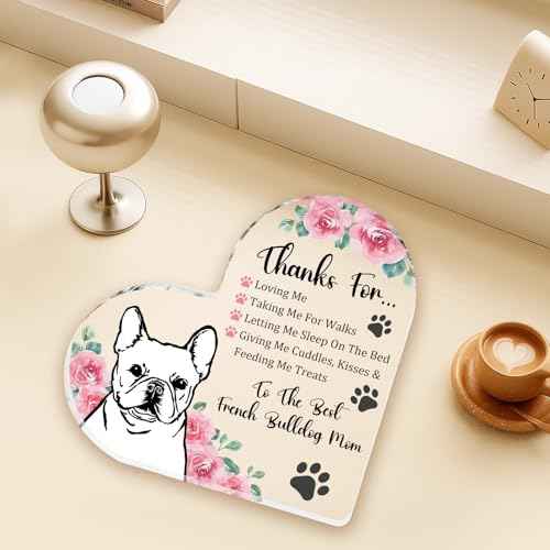 Tian Zhun French Bulldog Gifts for Women Thank You French Bulldog Mom Gifts for Women Dog Lover Rose Acrylic Heart Plaques Appreciation Gift for Mothers Day Christmas Birthday