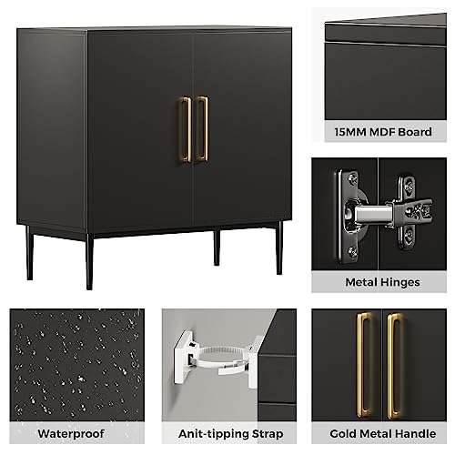 REHOOPEX Black Flat Panel Storage Cabinet with Doors - 1 Piece