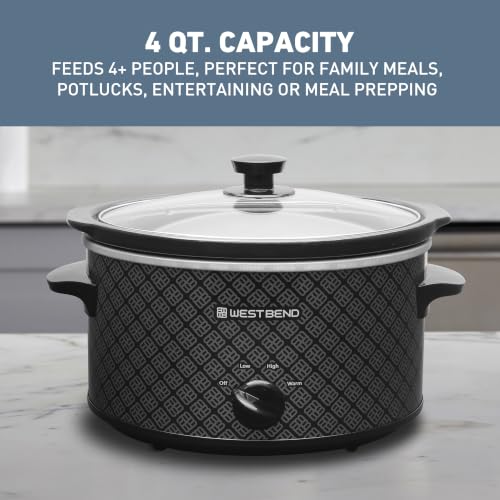 West Bend 4-Quart Manual Slow Cooker Black - Ceramic Crockpot & Glass Lid