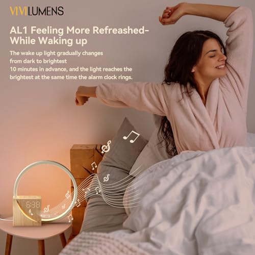 Wood Grain Sunrise Alarm Clock with Sound Machine for Heavy Sleepers