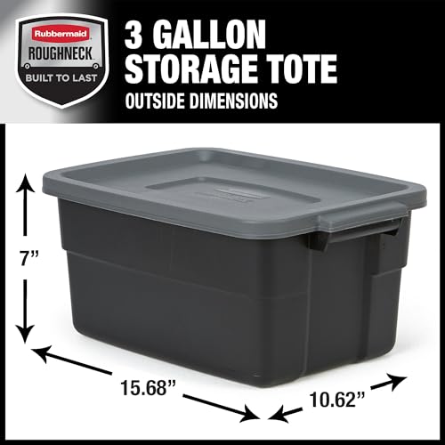 Rubbermaid 3 Gallon Heavy Duty Storage Totes - 6 Pack with Snap Lids & Handles, Stackable Plastic Bins for Home & Garage