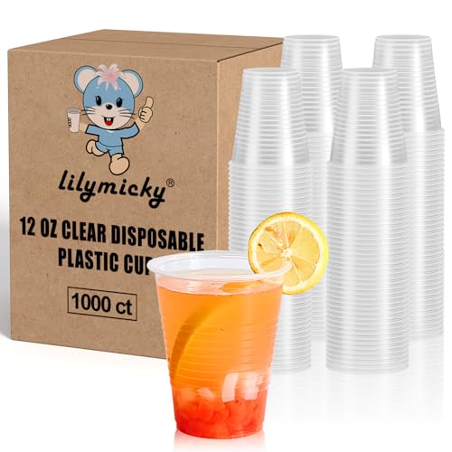 12 Oz Disposable Plastic Cups - Bulk 1000 Pack, Crack-Resistant & Anti-Slip