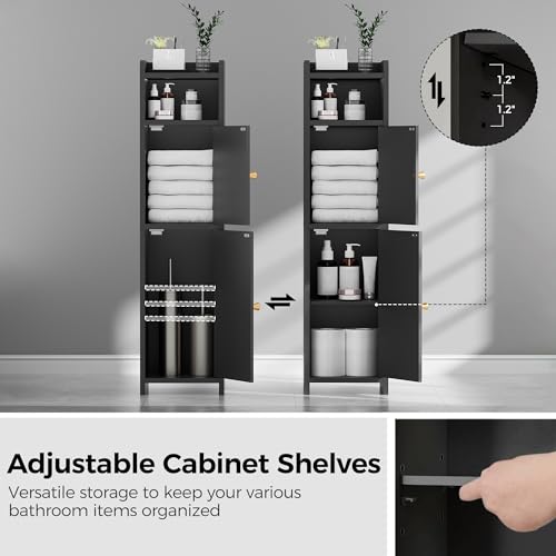 Small Bathroom Storage Cabinet - Black, Narrow 7.9 x 7.9 x 31.5 Inches