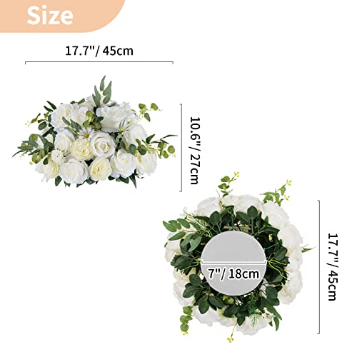 Large Artificial Flower Centerpieces for Tables - 17.7 Inch Diameter White Rose Ball Arrangement - 2 Pcs, Wedding & Party Decor (Variation: 17.7" Diam - 2 PCS / White)