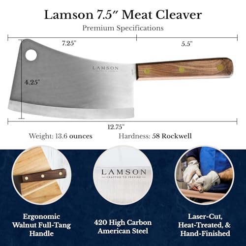 Lamson Walnut 7.25-Inch High Carbon Steel Meat Cleaver – Heavy Duty Bone Knife