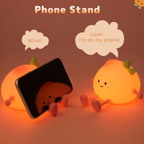 AVEKI Cute Peach Soft Silicone Kids Night Light with 3-Level Dimmable, Rechargeable Touch Control, 30 Minutes Timer, Warm Light