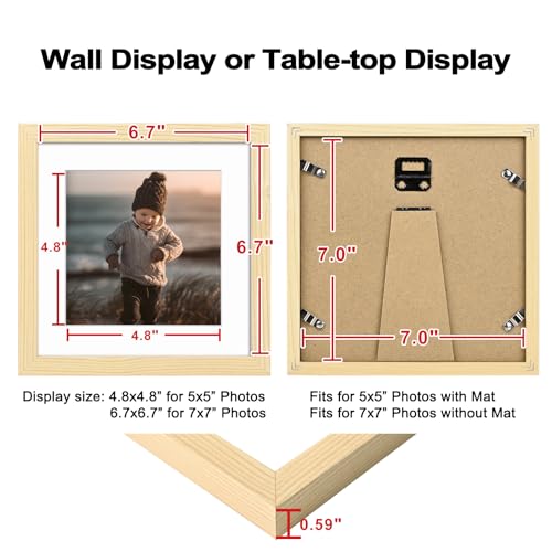 7x7 Picture Frame Wood Grain, Wooden Matted 5x5 for Table