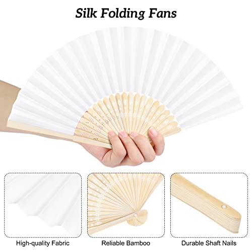 White Silk Folding Fans Set of 72 - Elegant Handheld Fans for Wedding & Event Decor - Variation of 72 / White