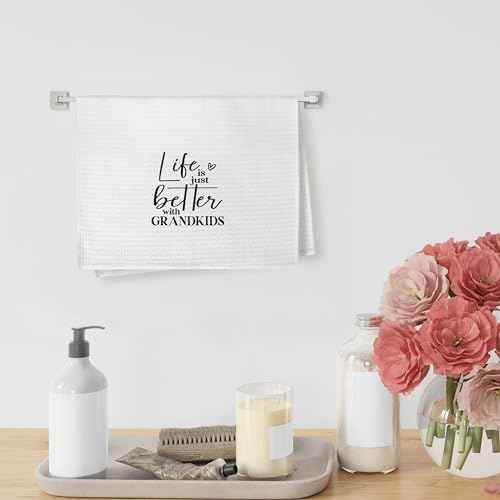 Grandma Gifts Kitchen Towels, Life is Just Better with Grandkids Dish Hand Tea Towels for Kitchen Decor, Gifts for Grandparents Grandma Grandpa from Grandkids Grandchildren, 16x24inch