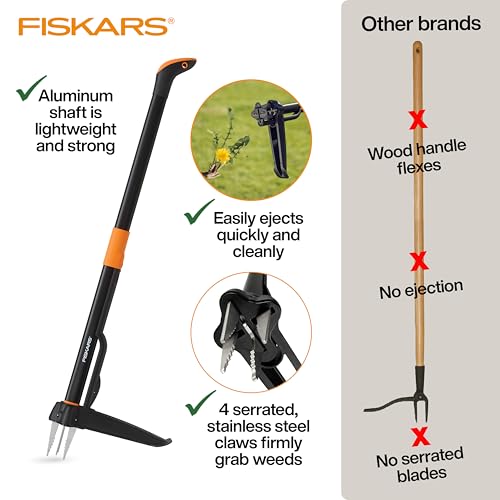 Fiskars 4-Claw Stand-Up Weed Puller Tool - Stainless Steel Root Remover