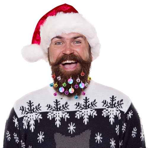CCINEE Beard Ornaments for Men, 24 pcs Christmas Beard Baubles Ornaments Colorful Mini Jingle Bells with Clips for Mustache Hair Accessories Cosplay Parties and Christmas Decoration