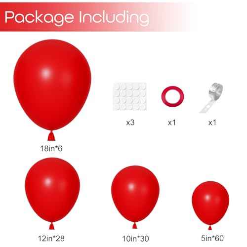 Ouddy Party 129Pcs Red Balloons Different Sizes 18 12 10 5 Inch, 6Pcs 18¡± Red Balloon Arch Garland Kit, Latex Balloon for Birthday Wedding Valentines Christmas Anniversary Graduation Party Decorations