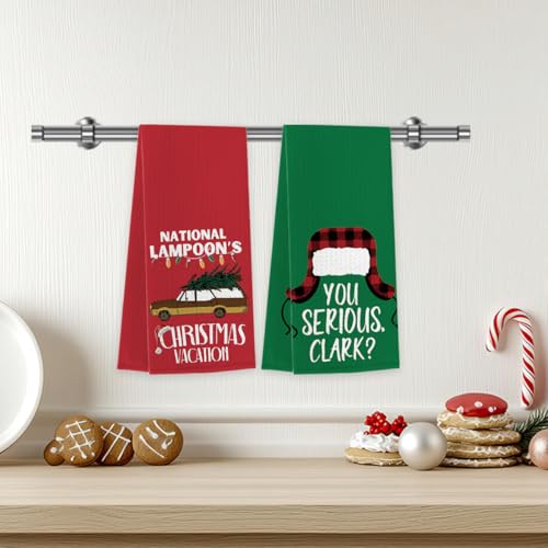 Christmas Kitchen Towels 14x23 Set of 2 - Holiday Decor, Absorbent Dish Wipes