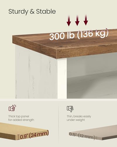 VASAGLE Rustic White & Honey Brown Shoe Bench with Adjustable Shelves, 11.6 x 39.4 x 19.7 Inches