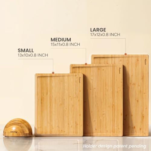 SMIRLY Natural Bamboo 4-Piece Cutting Board Set with Stand - Non-Toxic Kitchen Utensils