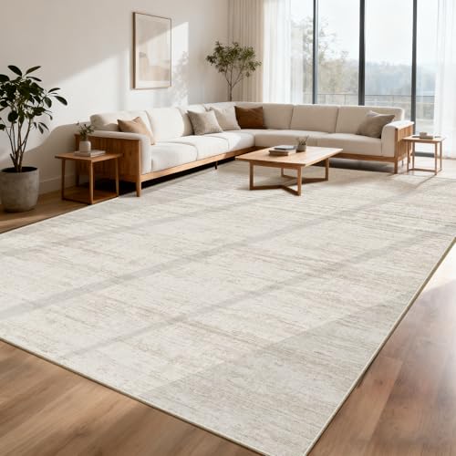 Beige 8x10 Area Rug for Living Room Modern Abstract Non-Slip Washable