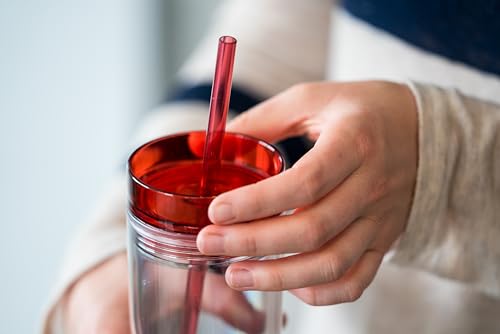 24 Pack Reusable 16oz Clear Acrylic Tumblers with Lids & Straws - Colorful Double Wall Drink Cups