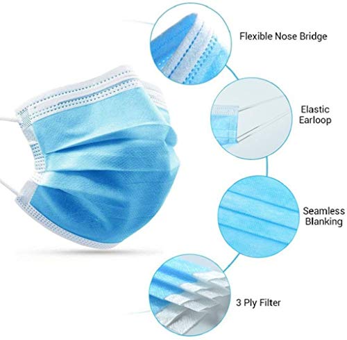 2000 PCS Bulk Blue Face Masks (40 Packs, 50pcs/Pack), Non Woven Thick