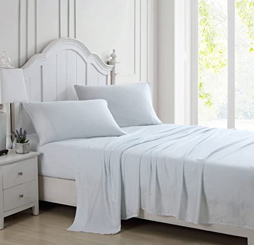 Queen Cotton Sateen Sheet Set with Fitted Deep Pocket & Pillowcases - Ramona Blue