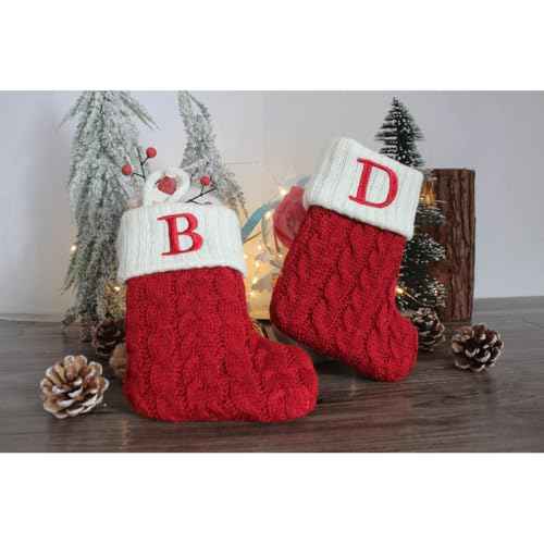 Christmas Stockings with Initials, 7.1 Inches Small Embroidered Letter Knit Red White Christmas Stocking for Family Holiday Decorations and Xmas Tree Fireplace (A)