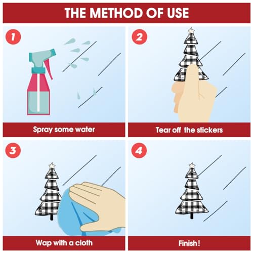 Horaldaily 123 PCS Christmas Window Cling Sticker, Black Red Xmas Tree Snow for Home Party Supplies Shop Window Glass Display Decoration