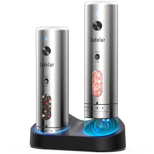Zadelar Electric Salt and Pepper Grinder Set with Charging Base,