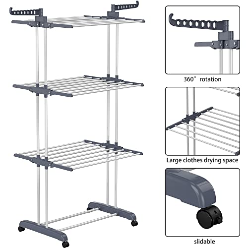 HOMIDEC 4-Tier Foldable Clothes Drying Rack - Oversized Stainless Steel, Gray