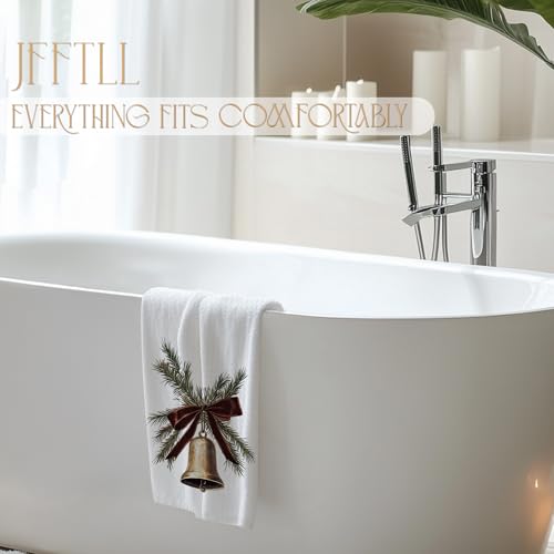 Bell White Christmas Kitchen Towels - Neutral Dish Hand Towels 16x24 Inch