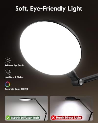 LED Desk Lamp for Home Office & Video Calls - 98 CRI, Dimmable, 37" Adjustable Swing Arm
