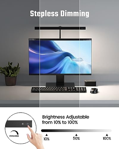 SUPERDANNY Black Clamp Desk Lamp, Eye-Caring LED Office Light, Dimmable & Touch Control