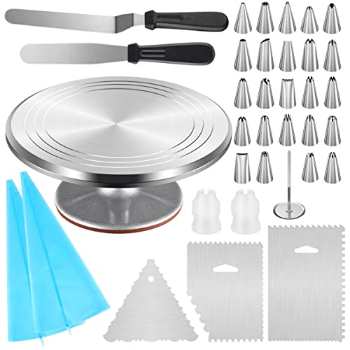 Kootek Aluminum Cake Decorating Kit with Turntable & Piping Tips for Baking