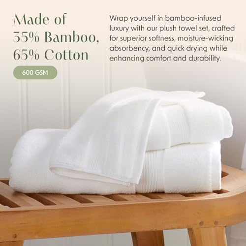 Springtree Home Luxury Bamboo Rayon Bath Towel Set - Bright White 6-Piece