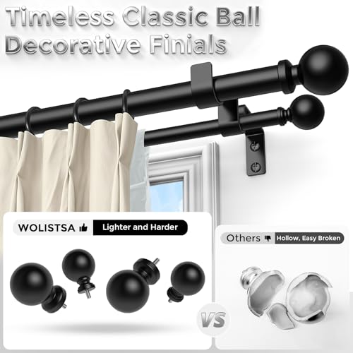 Wolistsa Double Curtain Rod 36-91 Inch Matte Black Heavy Duty Dual Rods - Adjustable