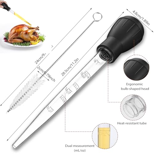 Lusofie Large Turkey Baster with Black Handle, 28ml Glass Tube for Roasting