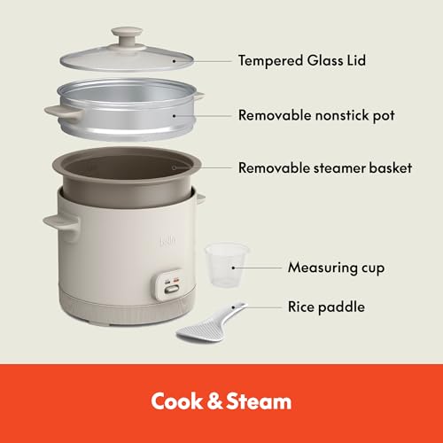 BELLA 16-Cup Rice Cooker & Steamer with Oatmilk Variation, Food Steamer