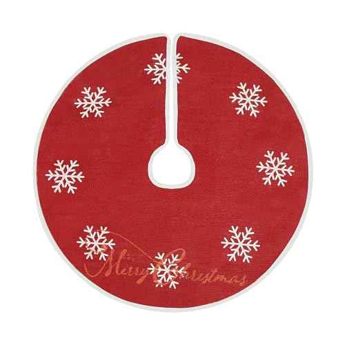 MACTING Small Christmas Tree Skirt 23 Inch Red Mini Tree Skirt with 8 White Snowflake Burlap Tree Mat Cover for Xmas Holiday Indoor Home Christmas Tree Decor