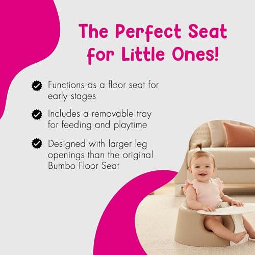 Bumbo Baby Soft Foam Floor Seat Plus+ with Tray - Taupe, 3-12 Months, Support & Safety