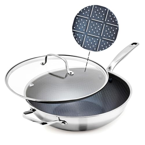 Blue Diamond Hybrid Nonstick Stainless Steel 12” Wok with Lid,