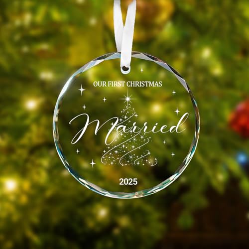 Wedding Gift First Christmas Married Ornament 2025 Mr and Mrs Gift for Newlyweds Couple 2025 Personalized Bridal Shower Gifts Our First Christmas Married Ornament 2025