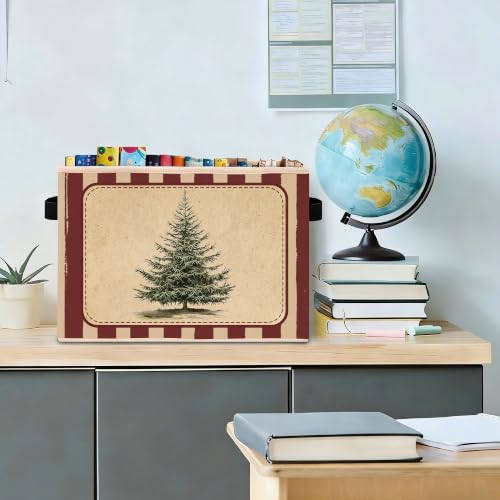 Zewepri Vintage Christmas Tree Stripe Storage Bin - Foldable Fabric Organizer