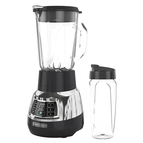 Black+Decker Quiet Blender Medium - 6-Cup Cyclone Glass Jar, 900W, 3 Speeds & Personal Jar