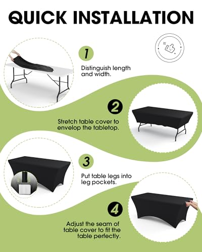 Black 6ft Fitted Spandex Tablecloths - Pack of 6 for Rectangle Tables
