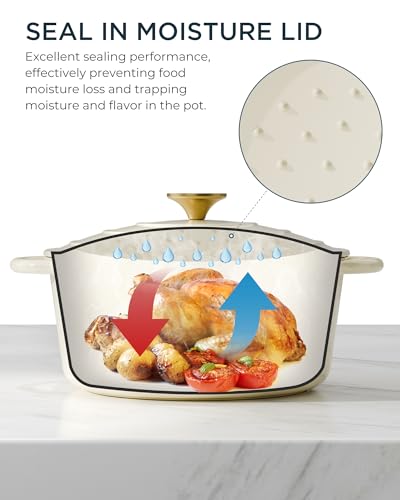 Enameled Cast Iron Dutch Oven, 7.5QT Pot with Lid, Cream White