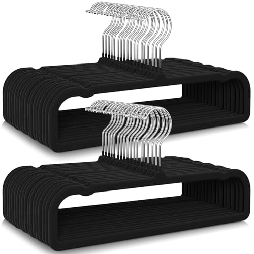 Besslly 50 Pack Black Velvet Non-Slip Pants Hangers, Space Saving & Slim Design