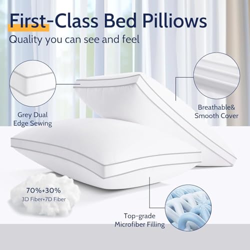 ROUMEA Queen Size Set of 4 Bed Pillows 20x30 Inches Grey - Supportive & Soft