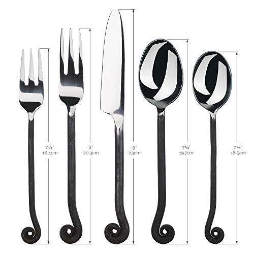 20-Piece Flatware Set with Treble Clef Design - Black Stainless Steel Cutlery for Dining